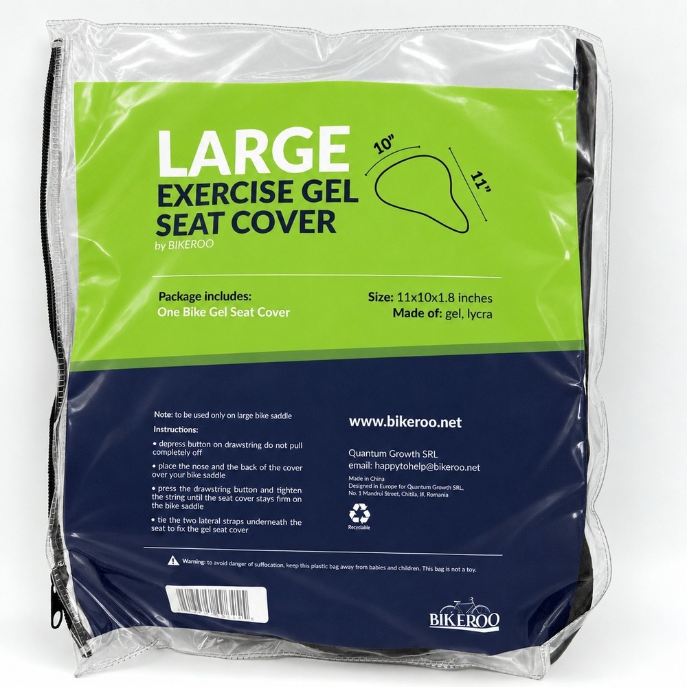 Bikeroo Large Exercise Gel Bike Seat Cover Black 11x10 Cushion Stationary Spin
